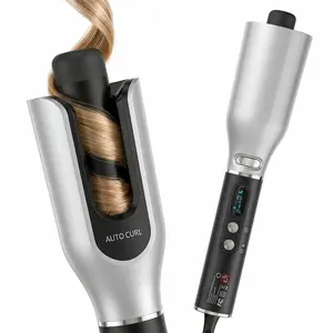 Realair Automatic Curling Iron - 1 Inch Auto Hair Curler for Long Hair with 30s Fast Heating & 4 Temp LCD Settings - Anti-Scald Rotating Curling Wand, Travel-Friendly Dual Voltage, Silver