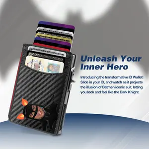 Mens Wallet with Hero Mask ID I RFID Blocking I 16 Cards I Money Clip I ID windows I Minimalist Metal Credit Card Holder Business Card Automatic Pop-Up Wallet