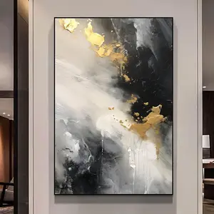 Black White Gray Gold Abstract Wall Art Gold Foil Black and Gray Painting Modern Abstract Black Abstract Prints Neutral Abstract Poster Black Gold Pictures White and Gold Artwork Room, unframe