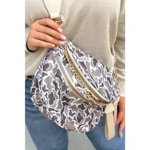 White Camo Print Double Zipper Crossbody Bag