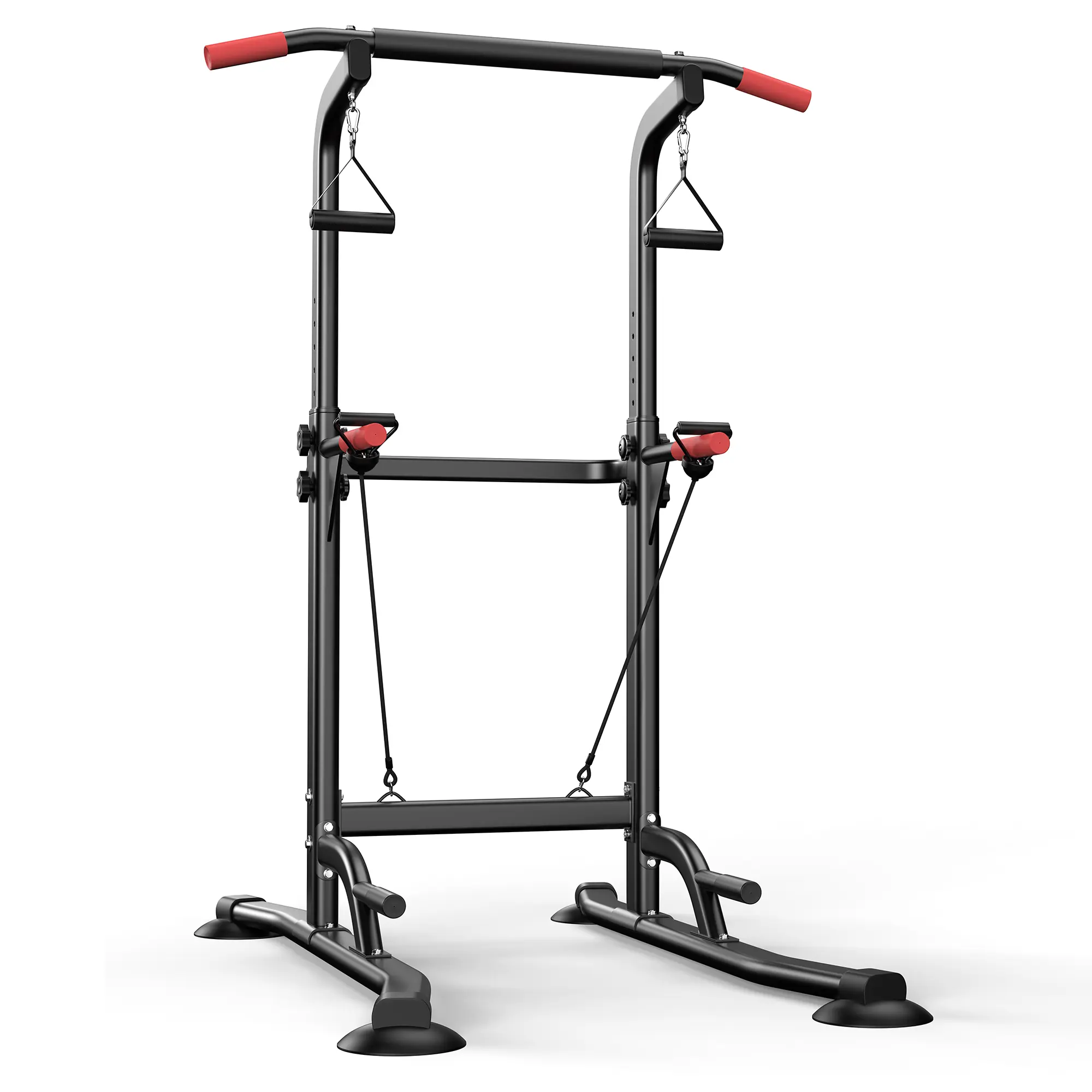 TENBOOM Upgraded Steel Frame Power Tower Pull-Up Bar Station for Home, 350 lbs Capacity Multi-Function Dip Station with Resistance Bands, Suction Cups, Anti-Roll Legs, Adjustable Height Strength Training Equipment for Adults