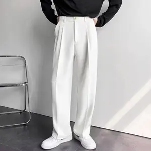 Men's Casual Suit Pants Spring Japanese Style Light Luxury High-end Draped Black Trousers Loose Straight Wide-leg Long Pants