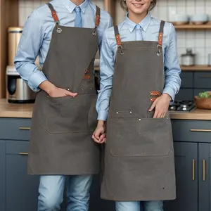 1PC Thick Canvas Chef Apron for Men and Women, Durable Workwear with Pockets, Ideal for Restaurant, BBQ, Baking, Painting, Gardening