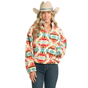 Ladies Aztec Print Sherpa 1/4 Zip Rock & Roll Denim