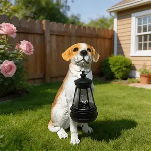 Resin Beagle Lantern Decor, Cute Dog Statue for Indoor Outdoor Decoration, Garden Desktop Entryway Sculpture, Gift for Dog Lovers
