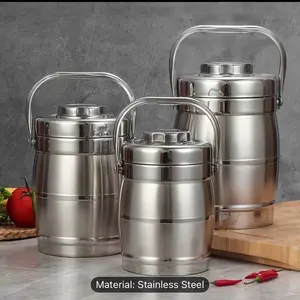 1 Stainless Steel Insulated Lunch Box - Sturdy Handle Design, Leak-Proof & Stackable - Keeps Food Hot/Cold for Hours, Ideal for Office, School, Camping, Travel - Round Easy-Clean Structure - Perfect for Meal Prep & On-the-Go Dining, Modern Lunch