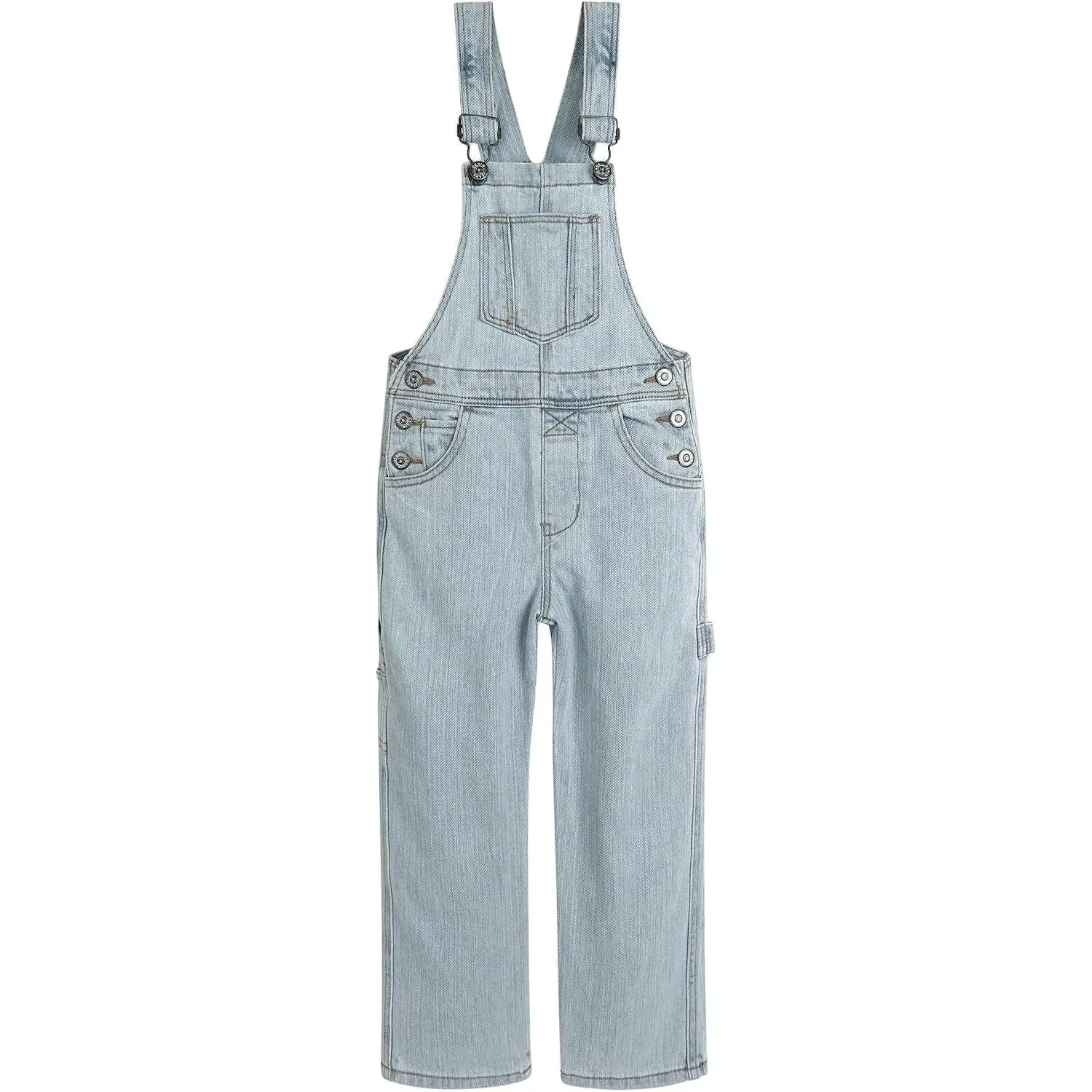 Kidscool Space Girls' Full-Length Cargo Denim Overalls - 3-14T, Casual Wear, 3-Button Side, Cargo Pockets, Denim Fabric Jean Jumpsuit