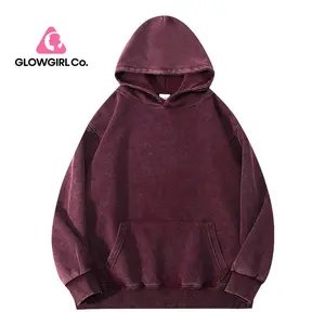 GlowGirl Women's Unisex Casual Oversized Acid Wash Top Hooded Pullover - Sports Warmth, Long Sleeve Loose Sweatshirt, Soft Cotton Material Men's and Women's Casual Sweater, Loose Autumn and Winter Basic Style Dark Red
