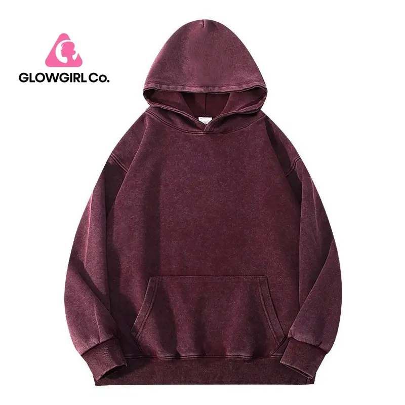 Women's Oversized 2000s Retro Acid Wash Hoodie - Unisex Soft Cotton Loose Fit Long Sleeve Casual Pullover Top, Dark Red, 2000S Retro Style Women's Hoodies, Acid Wash Women's Hoodies