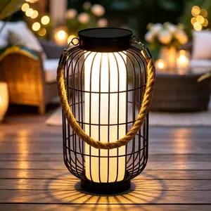 Large Lanterns Waterproof, Lantern Dual Charging (USB/), Two Brightness Modes Decorative Lights for Yard Front Porch Indoor Or Tabletop (Black)