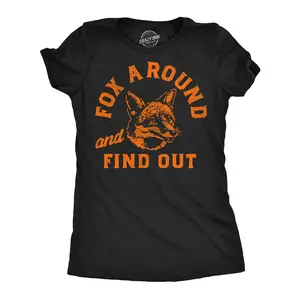 Womens Funny T Shirts Fox Around and Find Out Sarcastic Animal Graphic Novelty Tee for Ladies Funny Womens T Shirts Cute Vintage Fashion Casual Ladies T-Shirt Gift Sarcastic Tops for Women Funny Animal Top Black -