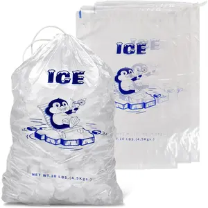 12 x 20 Ice Packs - 10 Lb.Durable Drawstring Closure Pack of 100 Refillable Ice Storage Bags For BBQs, Camping, Food Stalls & Takeaway