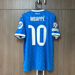 #10 Mbappe 2025-26 RM Away Blue Short Sleeve Fan Version Casual Sportswear Breathable Quick Drying Football Jersey