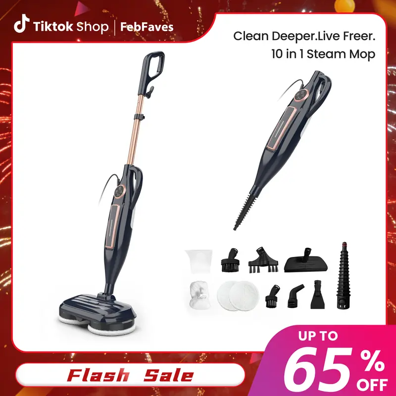 [FebFaves]DEVOAC 10-in-1 Electric Steam Mop with Detachable Handheld Steamer Lightweight for Walls Floors,Tiles Tackles Grease&Sticky Messes,Steam Cleaner For House, Multi-Accessories Portable Cleaning