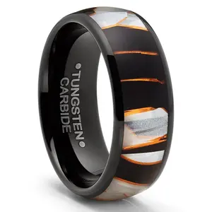 Tungsten Carbide Mens Wedding Band Resin Capiz Shell Engagement Ring Black