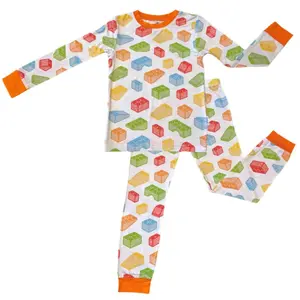 Zip N' Bear Bamboo Pajama Set Buttery Soft 2 Piece PJs for Boys Kardashian Favorite - Building Dreams (3 Free Underwear)