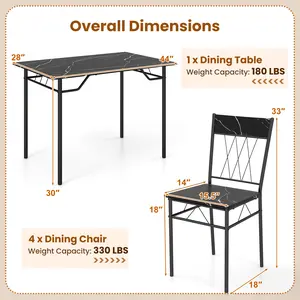 COSTWAY - 5-Piece Dining Table Set for 4 with Kitchen Table and 4 Dining Chairs-Black