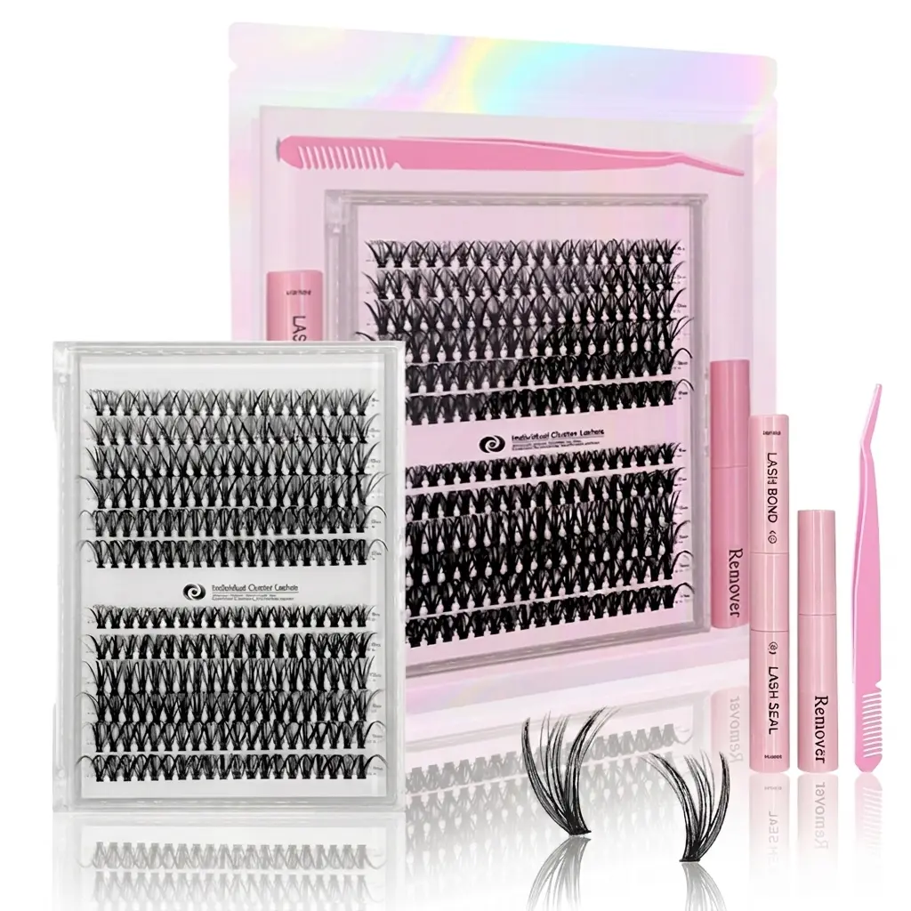 Lash Clusters Kit for DIY Eyelash Extensions, 30D & 40D Mixed Length Individual Lashes with Glue, Remover & Tweezers, Professional Eye Makeup for Women, Eyelashes Extensions, Cluster Lashes