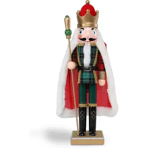 15 Inch Christmas Wooden Nutcracker Soldier King in a Cloak Style Figure Ornament Desktop Xmas Puppet Decor Doll Pendant for Party Store Home