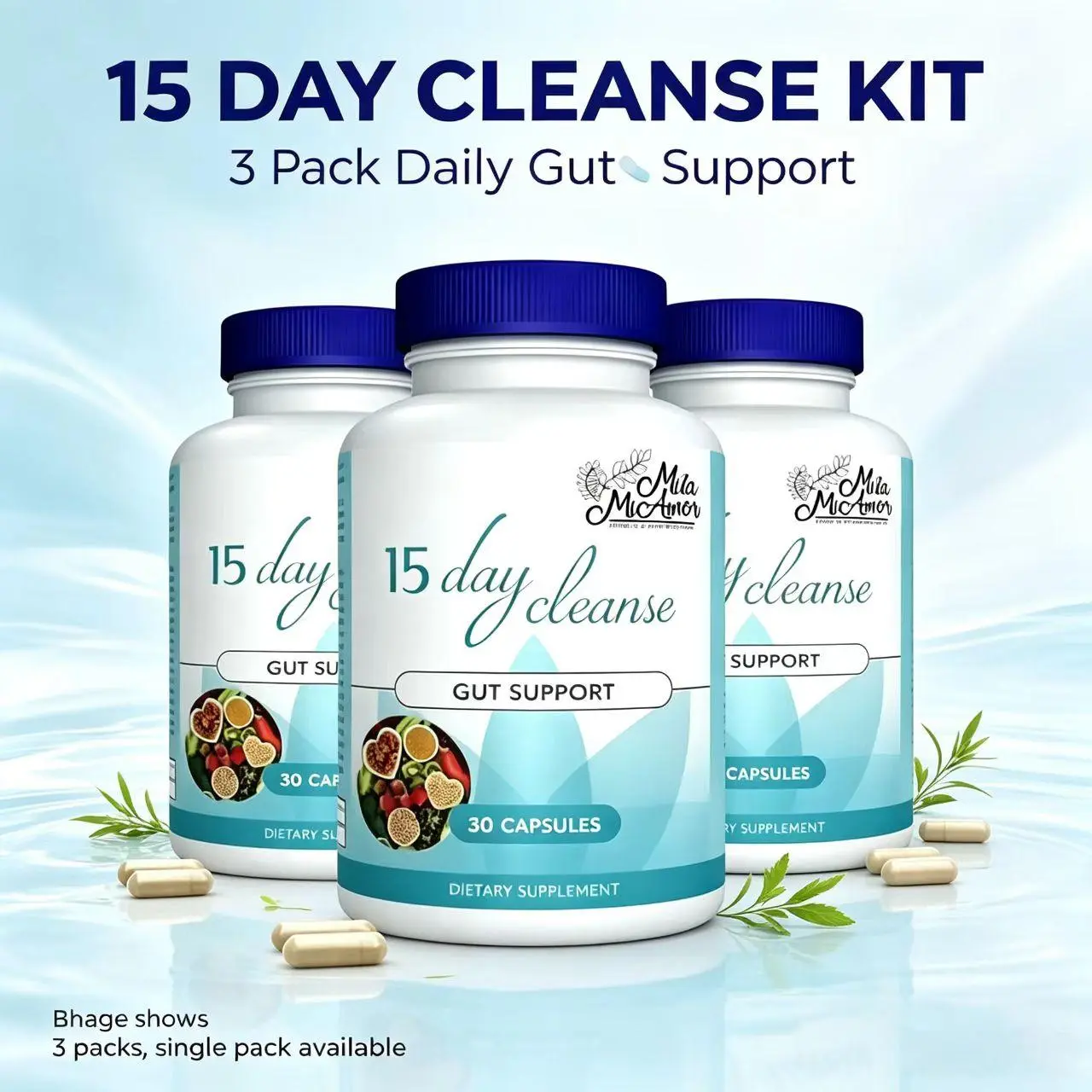 Mila McAnner 15 Day Cleanse Gut and Colon Support Caffeine Free Advanced Formula with Senna Cascara Sagrada Psyllium Husk Non-GMO Probiotics 30 Capsules