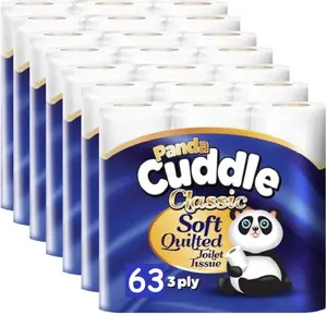 3 Ply Toilet Tissue Roll Panda Cuddle Classic Soft Quilted Toilet Rolls- Super Quality Comfort. (7 Pack of 9Rolls / 63 Rolls)