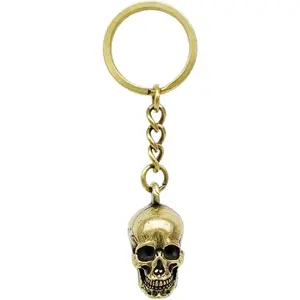 Keyrings Pendant, Premium Brass Skull Keychain, Copper Metal Punk Gothic Skull DIY, Cars Keyrings Keychain, Backpack Pendants, Men's Collectibles, Halloween Decorations