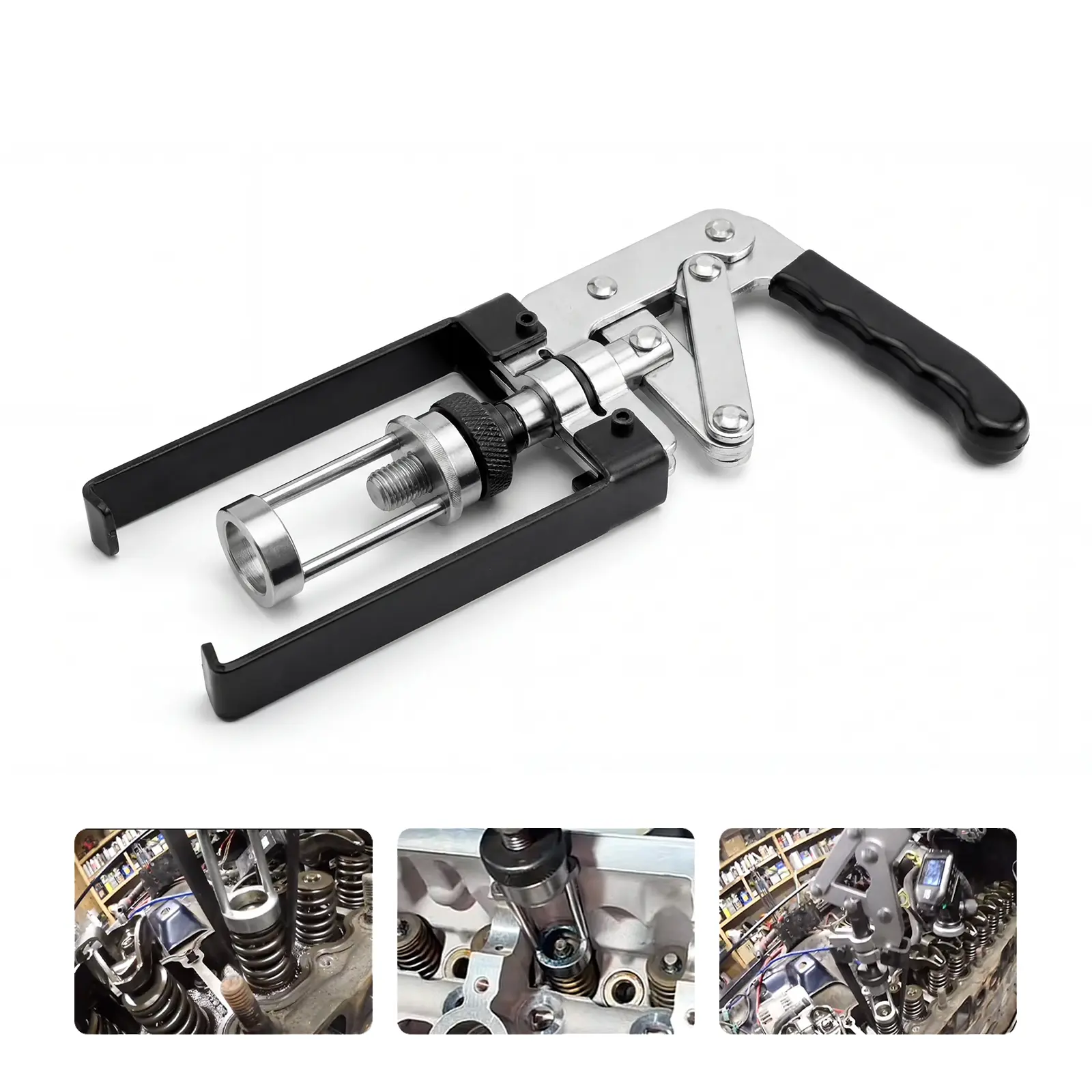 Overhead Valve Spring Compressor Tool, Professional Automotive Engine Valve Spring Removal and Installer Tool for OHV OHC CVH Engines, Heavy Duty Steel Compressor with Reversible Jaws