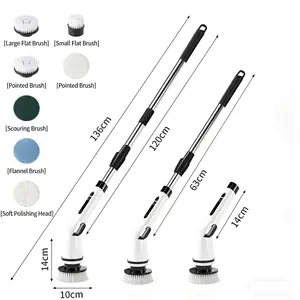 Multi-functional Electric Cleaning Brush with Long HandleforFloors Kitchens Toilets Glass & LCD Screens Foldable 7-in-1with 7 Brush Heads