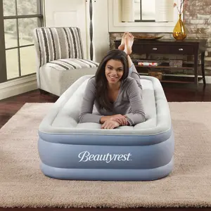 Beautyrest Hi Loft 17" Twin Air Mattress, Raised Inflatable Blow-Up Bed, Powerful Pump, Adjustable