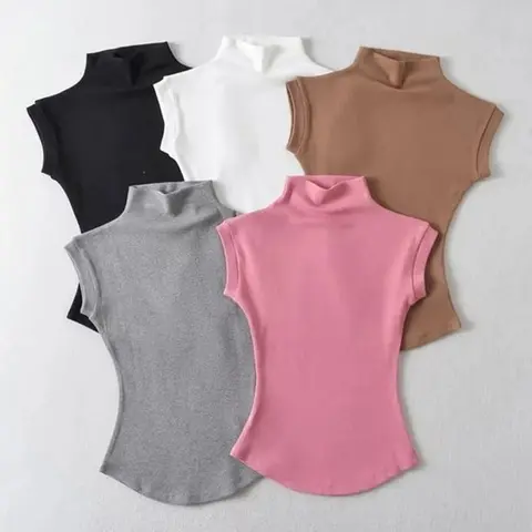 Women's Ribbed High Neck Sleeveless Tank Top - Soft, Stretchy Knit Fabric, Turtleneck Sleeveless Top, Casual Corp Office Tops, Workwear, Everyday Sexy Chic Womenswear Basic Fashion Minimalist Black