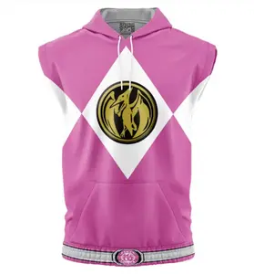Pink Ranger Mighty Morphin Sleeveless Hoodies, Power Rangers Anime Graphic Sleeveless Sweatshirt Hoodies