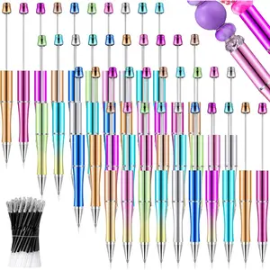 50 count Plastic Beadable Pen Bulk Bead Ballpoint Pen Shaft Black Ink Beaded Pens with 50 Refills for DIY Making   Students Office School Supplies (Electroplated Gradient Color) Writing Tools Writing Instrument