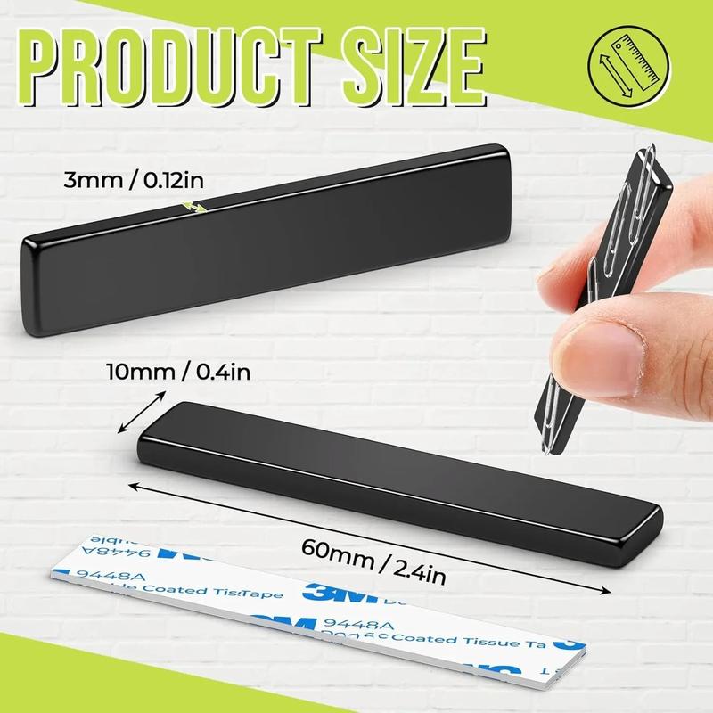 12 Pack Powerful Neodymium Magnets, Strong Rare Earth Magnet Heavy Duty, Bar Magnets with Double-Sided Adhesive for Fridge, Office, Kitchen, Fishing, DIY - 60x10x3mm (N25)Quesear