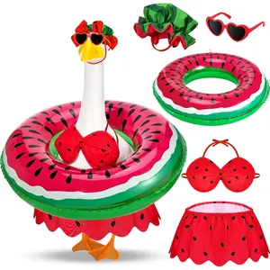 Hawaiian Porch Goose Costume Summer Bikini Goose Outfit Fits 23-Inch Goose Statue Includes Hat, Fashionable Sunglasses, And Life Jacket For Concrete Courtyard Decoration