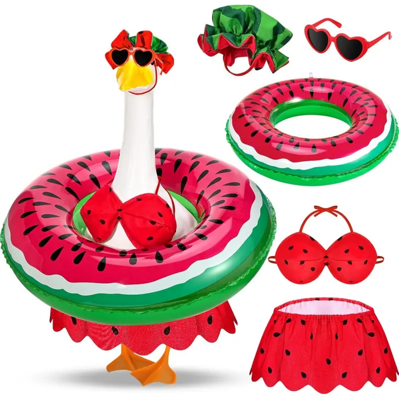 Hawaiian Porch Goose Costume Summer Bikini Goose Outfit Fits 23-Inch Goose Statue Includes Hat, Fashionable Sunglasses, And Life Jacket For Concrete Courtyard Decoration, Patio Yard Decoration, Party Props, Outdoor Decorations