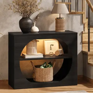 Entryway Table, 39'' Black Console Table with LED Light 3-Tier Sikaic Modern Wood Accent Console Tables for Entryway, Living Room, Foyer, Hallway, Entry