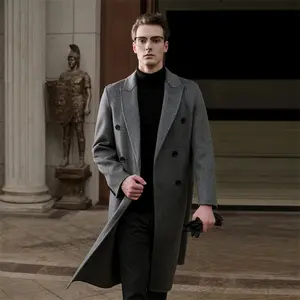 Qianlai Autumn and Winter High-Grade Woolen Coat Men's Wool Mid-Length Trench Coat below the Knee Korean Style Woolen Non-Double-Sided Cashmere