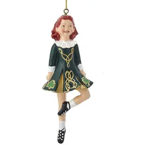 Kurt Adler Resin Ornament Step Irish Dancer in Green Dress, 6"