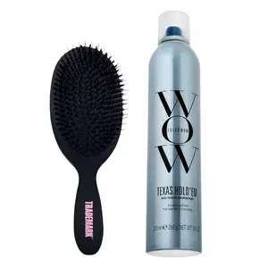Trademark Snatch Bundle- Smooth Brush + Color Wow Texas Hold'em Strong Hold Hairspray, Updo Hairbrush, Synthetic Bristles, Black