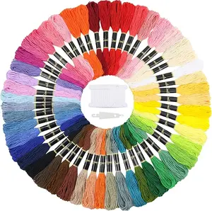 Embroidery Floss 50 Skeins Cross Stitch Thread Rainbow Color Friendship Bracelets Crafts Floss with 12 Pcs Floss Bobbins and 1 Pcs Needle-Threading Tool