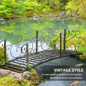 6' Metal Arch Backyard Garden Bridge with Safety Siderails Arc Footbridge for Creek Stream Pond Bronze Vine Pattern Handrails Outdoor Steel Bridge 72.5" L x 31" W x 21.75" H 330 lbs Capacity