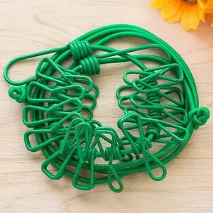 1.8m Long Clothesline with 12 Clips, Stretchable Up to 3m, Durable Outdoor Laundry Line, Ideal for Hanging Clothes