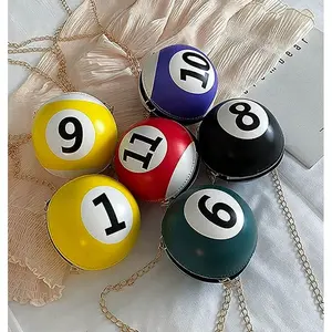 Billiard Shaped Shoulder Bag Round PU Leather Messenger Crossbody Bag Mini Purse Handbag with Strap for Women Girls Teenagers Party Gift