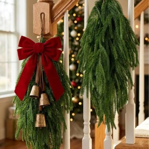30" Lifelike Real Touch Norfolk Pine Swag - 21-Branch Polyethylene Artificial Evergreen Garland, 26.8" Teardrop Hanging Decor with Hanger, Yule Aesthetic Christmas Decor for Front Door, Mirror