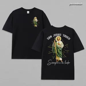 SanJudas Tadeo Siempre A Mi Lado Spanish Jesus Shirt, Jesus Always By My Side Unisex 2 Sides T-Shirt Cotton Fabric