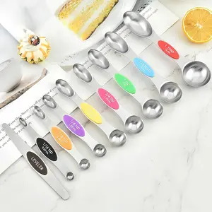 Magnetic Measuring Spoons Set Stainless Steel with Leveler, Stackable Metal Tablespoon Measure Spoon for Baking, Cups and Spoon Set Kitchen Gadgets Apartment Essentials Fits in Spice Jars（coloful/9pic）