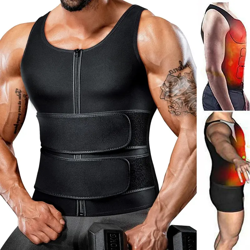 Men's Sauna Sweat Vest, Solid Tank Top Shaper with Double Belts for Body Contouring and Gym Workouts, Sleeveless Workout Vest, Sports Shaping Vest Adjustable Exercise Vest Workout Sleeveless Activewear