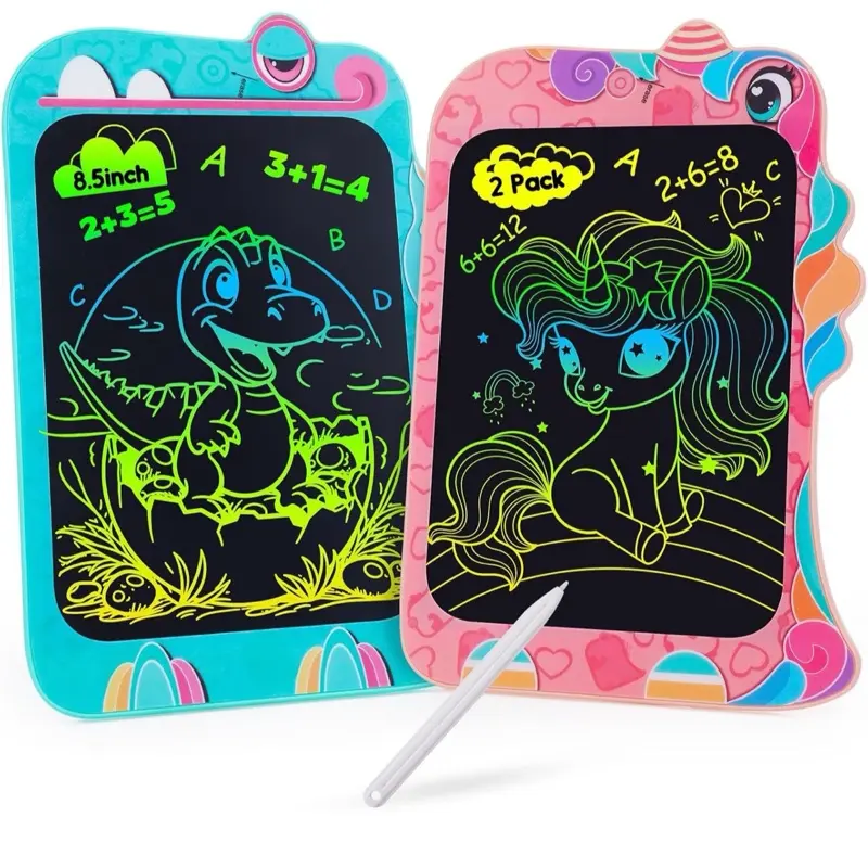 LCD Writing Tablet - 2 Packs for Kids 3-6 Years Old - 8.5 Inch Colorful Lines Doodle Scribble Boards - Pink & Blue - Educational Toys for Boys & Girls