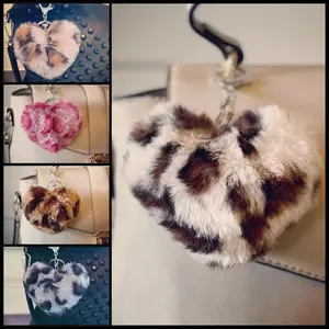 Heart Shaped Fur Leopard Keychain
