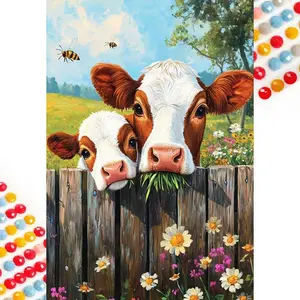 5D DIY Full Drill Round Diamond Painting - Diamond Painting Kit Cow Farm Mosaic Canvas DIY Wall Art, Home Wall Decoration, DIY Kits